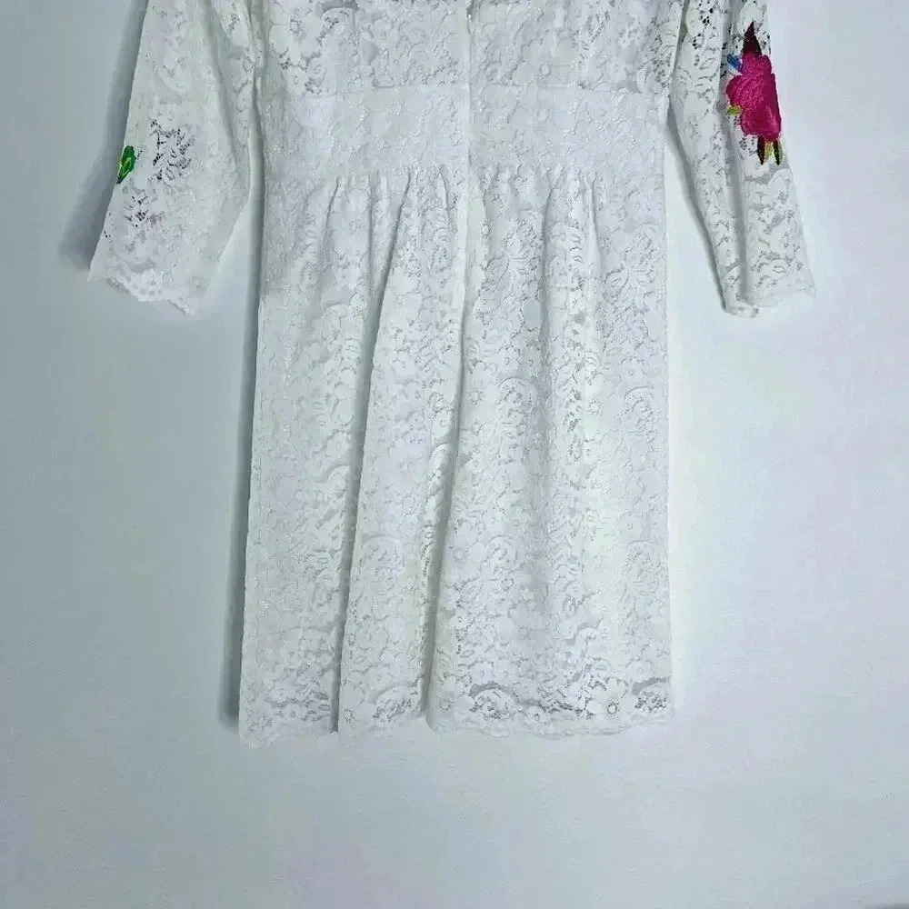 Anthropologie Tracy Reese White Lace Floral Embroidered Dress Women's Size 8 - Picture 7 of 9